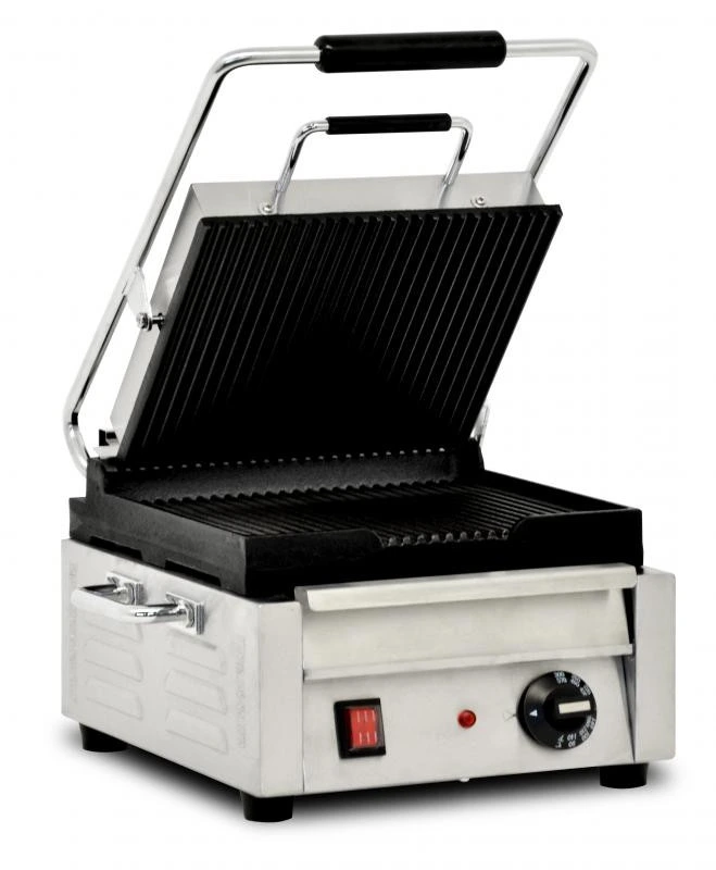 Omcan - 10" X 11" Single Panini Grill With Grooved Top And Bottom Grill Surface - 31461