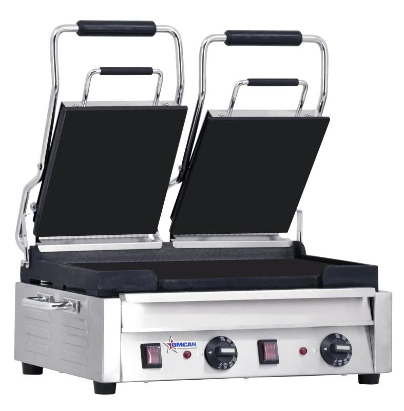 Omcan - 10" X 18" Double Panini Grill With Top And Bottom Smooth Grill Surface - 21466