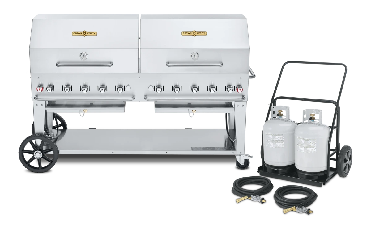 Crown Verity - Club Series 72" Liquid Propane BBQ With 2 Roll Domes & Remote Propane Cart