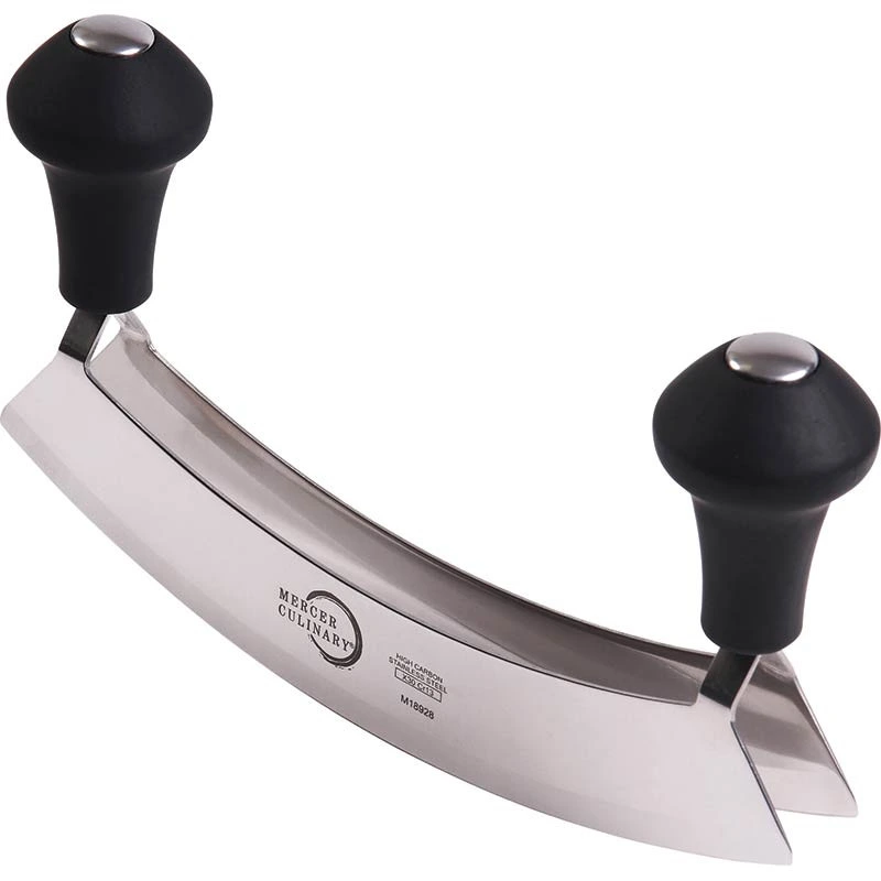 Mercer Culinary - 8" Double Blade Stainless Steel Mezzaluna with 2 Knob Handles