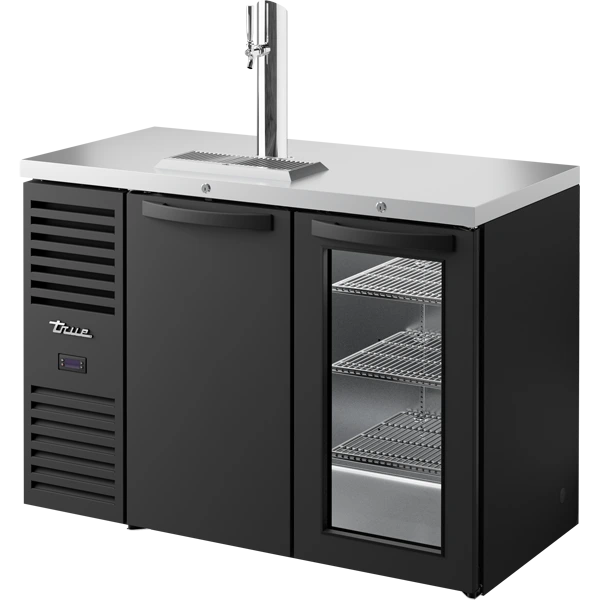 True - 48" Black Refrigerated Beer Dispenser w/ 1 Tap & 1 Glass & 1 Solid Door - TDR48-RISZ1-L-B-SG-1