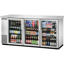 True - 72" Stainless Steel Back Bar Refrigerator w/ 3 Glass Swing Doors - TBB-24-72G-S-HC-LD
