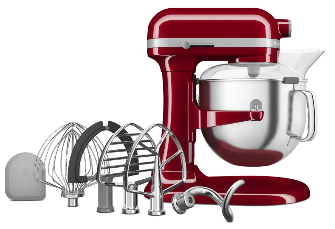 KitchenAid - 7 Qt Empire Red Stand Mixer With Stainless Steel Accessories