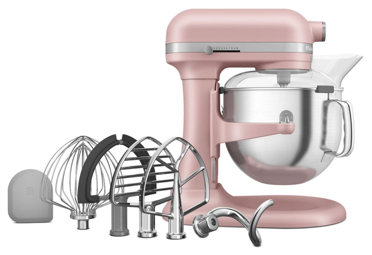 KitchenAid - 7 Qt Matte Dried Rose Stand Mixer With Stainless Steel Accessories