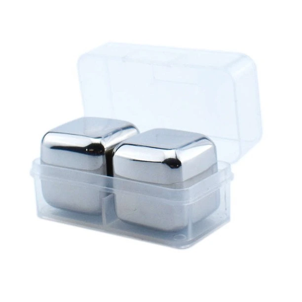 Final Touch - 1.6" Square Stainless Steel Whiskey Cubes- Set of 2