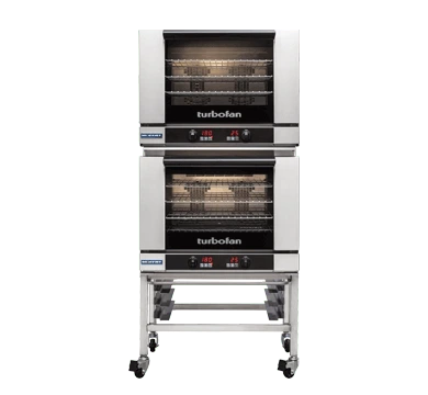 Turbofan - 32" Full Size Sheet Pan Digital Electric Convection Ovens Double Stacked 208V w/ Stand - E28D4/2C