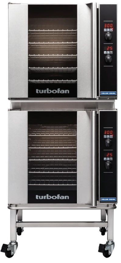 Turbofan - 29" Full Size Sheet Pan Digital Electric Convection Ovens Double Stacked 208V w/ Stand - E32D5/2C