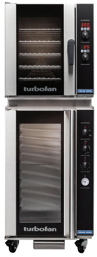 Turbofan - 24" Half Size Sheet Pan Manual Electric Proofer & Holding Cabinet on a Half Size Digital Electric Convection Oven 208V - E33D5/P10M