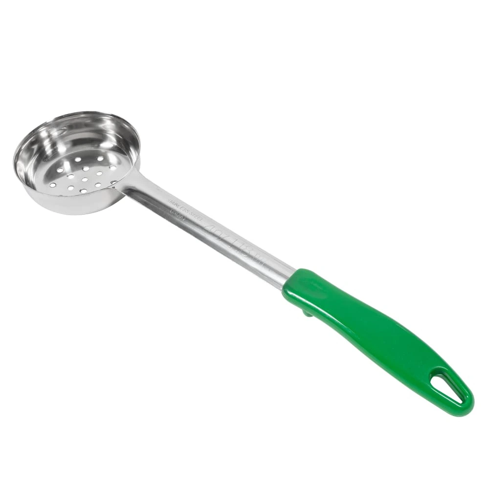 Winco- Perforated 4 OZ Green Portion Control Spoon