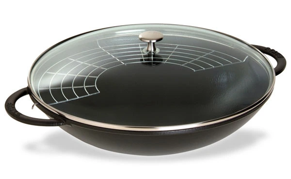 Staub - 5.7 L (6 QT) 14" Black Wok with Glass Lid