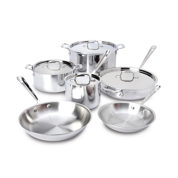 All-Clad - 10 Pc D3 Stainless Steel Cookware Set, 3-ply Bonded Cookware, Made in USA