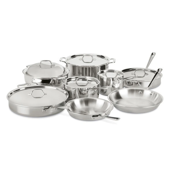 All-Clad - 14 Pc D3 Stainless Steel Cookware Set, 3-ply Bonded Cookware, Made in USA