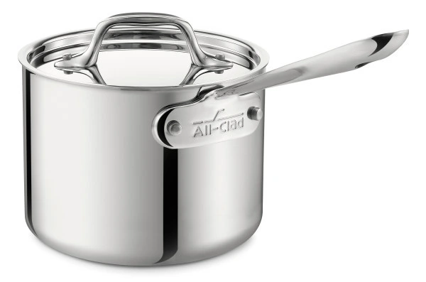 All-Clad - 2 QT D3 Stainless Steel Saucepan with Lid, 3-ply Bonded Cookware, Made in USA