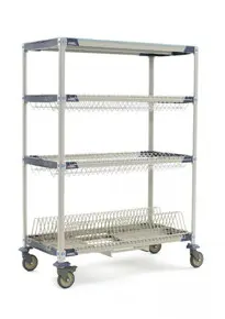 Metro - 24" x 48" x 68" MetroMax i Mobile Four Tier Bulk Tray Drying Rack with Drip Tray - PR48VX3-XDR