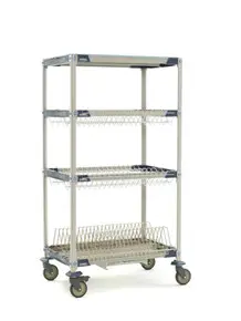 Metro - 24" x 36" x 68" MetroMax i Mobile Four Tier Bulk Tray Drying Rack with Drip Tray - PR36VX3-XDR
