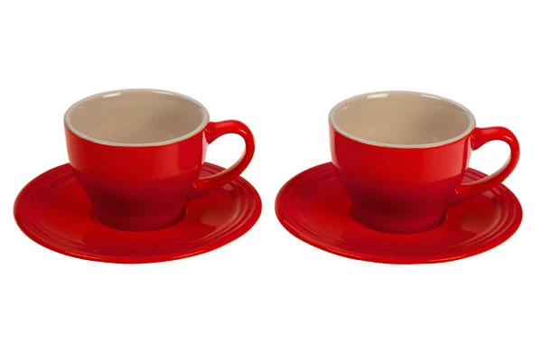 Le Creuset - Cherry Cappuccino Cups and Saucers - Set of 2