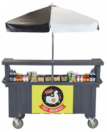 Cambro - Camcruiser Granite Gray Vending Cart with Umbrella and 3 Counter Wells - CVC72191