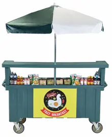 Cambro - Camcruiser Granite Green Vending Cart with Umbrella and 3 Counter Wells - CVC72192