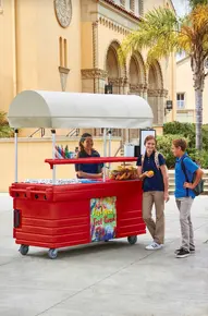 Cambro - CamKiosk Hot Red Vending Cart with 6 Pan Wells and Canopy - KVC856C158