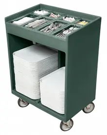Cambro - Granite Green Tray and Silverware Cart with Protective Vinyl Cover - TC1418192