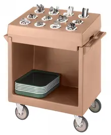 Cambro - Coffee Beige Tray and Dish Cart with Cutlery Rack and Protective Vinyl Cover - TDCR12157