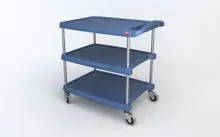 Metro - 24" x 34" myCart MY2030-34BU Blue Antimicrobial Utility Cart with Three Shelves and Chrome Posts - MY2030-34BU