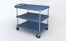 Metro - 28" x 40" myCart MY2636-35BU Blue Antimicrobial Utility Cart with Three Shelves and Chrome Posts - MY2636-35BU