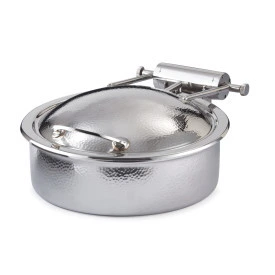 D.W. Haber - 8 Qt Stainless Steel Round Hammered Chafer w/ Hinged Lid - DW06WGHMSS