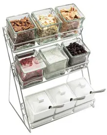 Cal Mil - 13" Iron Silver 9 Glass Jar Display W/ Jars - 181239