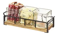 Cal Mil - 13.5" Madera Condiment Jar Display W/ 3 Glass Jars - 371499
