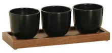 Cal Mil - 12.75" Sydney Walnut Condiment Black Jar Display W/ 3 Melamine Jars - 2320578