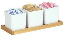 Cal Mil - 12.75" Sydney Oak Condiment White Square Jar Display W/ 3 Melamine Jars - 2320621