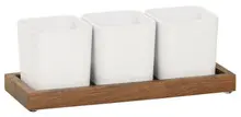 Cal Mil - 12.75" Sydney Walnut Condiment White Square Jar Display W/ 3 Melamine Jars - 2320678