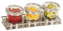 Cal Mil - 16.5" Mixology Chilled Condiment Jar Display W/ 3 Hinged Lid Glass Jars (32 oz) - 1850555HL