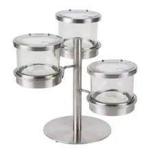 Cal Mil - 14" Mixology 3 Tier Chilled Condiment Jar Display W/ 3 Notched Lid Glass Jars (16 oz) - 1855455NL
