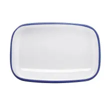 G.E.T - Settlement Bistro 11.75" x 7.75" White W/ Blue Trim Rectangular Dinner Platter (12 Per Case) - CS-1280-W/CB