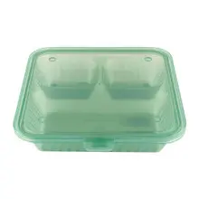 G.E.T - Eco-Takeouts 9" x 9" Jade Polypropylene 3-Compartment Reusable Flat Top Food Container (12 Per Case) - EC-16-JA