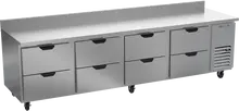 Beverage-Air - 119" Mobile Worktop Refrigerator w/ 8 Drawers & Foamed-In Backsplash - WTRD119AHC-8