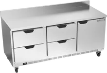 Beverage-Air - 72" Mobile Worktop Refrigerator w/ 4 Drawers, 1 Door & Foamed-In Backsplash - WTRD72AHC-4-FIP