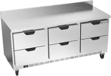 Beverage-Air - 72" Mobile Worktop Refrigerator w/ 6 Drawers & Foamed-In Backsplash - WTRD72AHC-6-FIP