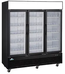 Glacier - 78" Black Merchandiser Refrigerator w/ 3 Glass Swing Doors - GM-69R