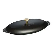 Staub - 12.25" Black Oval Cast Iron Covered Fish Pan - 1004024