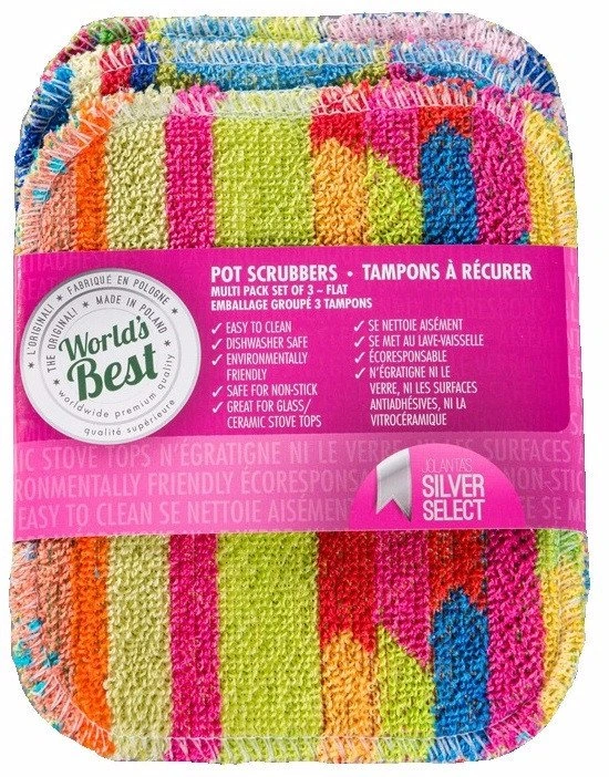 World's Best Pot Scrubber (Flat) - Multi Pack, Set of 3 - ITEMV3