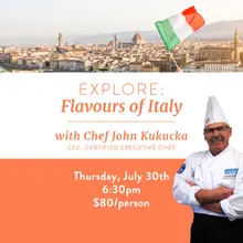 Cooking Class - Thurs, July 30th: Italy (Coming Soon)