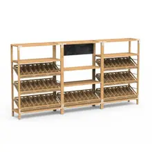 Mogogo - Canvas 145" x 18" x 73.4" Bamboo / Brushed Stainless Steel Wine Display Rack - MGCCAN06NSXF
