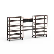 Mogogo - Canvas 141.5" x 18" x 73" Dark Brown Bamboo / Brushed Copper Back Bar Unit W/ Casters - MGCCAN05DCXW