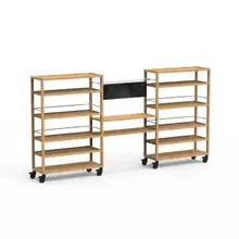 Mogogo - Canvas 141.5" x 18" x 73" Bamboo / Brushed Stainless Steel Back Bar Unit W/ Casters - MGCCAN05NSXW