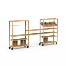 Mogogo - Canvas 141.5" x 18" x 73" Bamboo / Brushed Stainless Steel Coffee Lounge W/ Casters - MGCCAN07NSXW