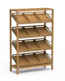 Mogogo - Canvas 48.5" x 18" x 73" Bamboo / Stainless Steel Angled Shelf Unit - MGCCAN12NSXF