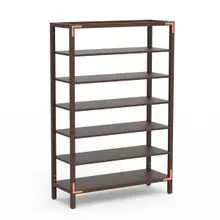 Mogogo - Canvas 48.5" x 18" x 73" Dark Brown Bamboo / Brushed Copper Five Shelf Unit - MGCCAN09DCXF